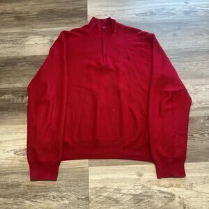 Vintage Polo Ralph Lauren Red Mens XLT  Pony Logo Quarter Zip Sweatshirt Sweater